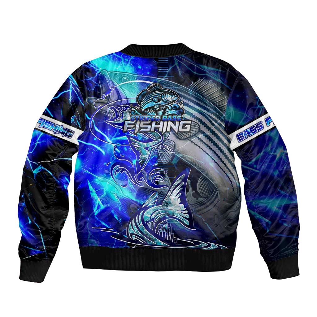 Blue Lightning Striped Bass Bomber Jacket Power Surge Fishing Hook Electric Print - Wonder Print Shop