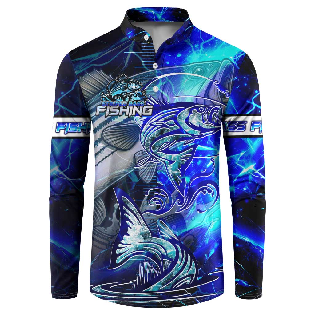 Blue Lightning Striped Bass Button Sweatshirt Power Surge Fishing Hook Electric Print - Wonder Print Shop