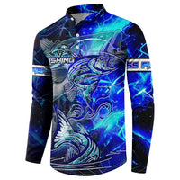 Blue Lightning Striped Bass Button Sweatshirt Power Surge Fishing Hook Electric Print - Wonder Print Shop