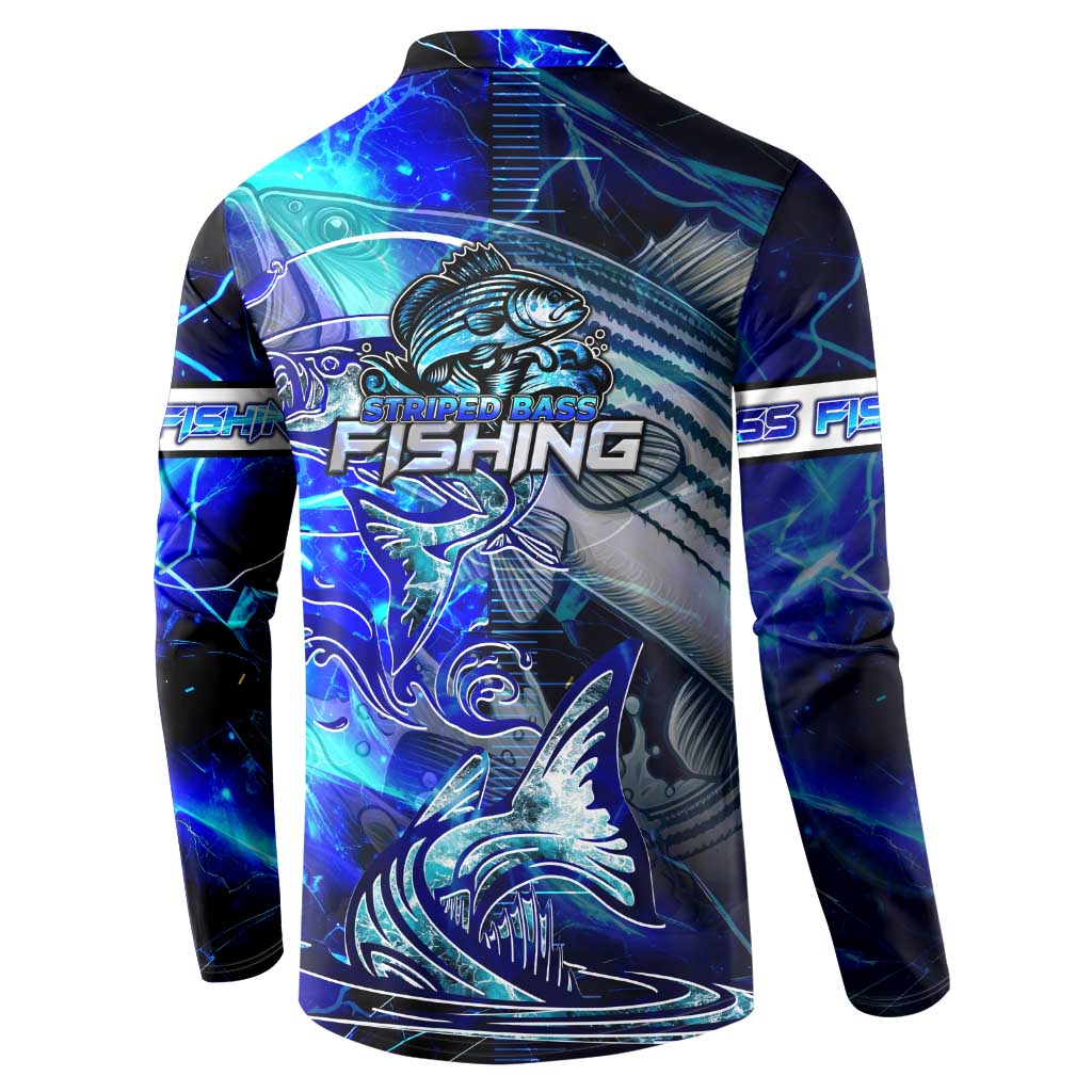 Blue Lightning Striped Bass Button Sweatshirt Power Surge Fishing Hook Electric Print - Wonder Print Shop