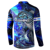 Blue Lightning Striped Bass Button Sweatshirt Power Surge Fishing Hook Electric Print - Wonder Print Shop