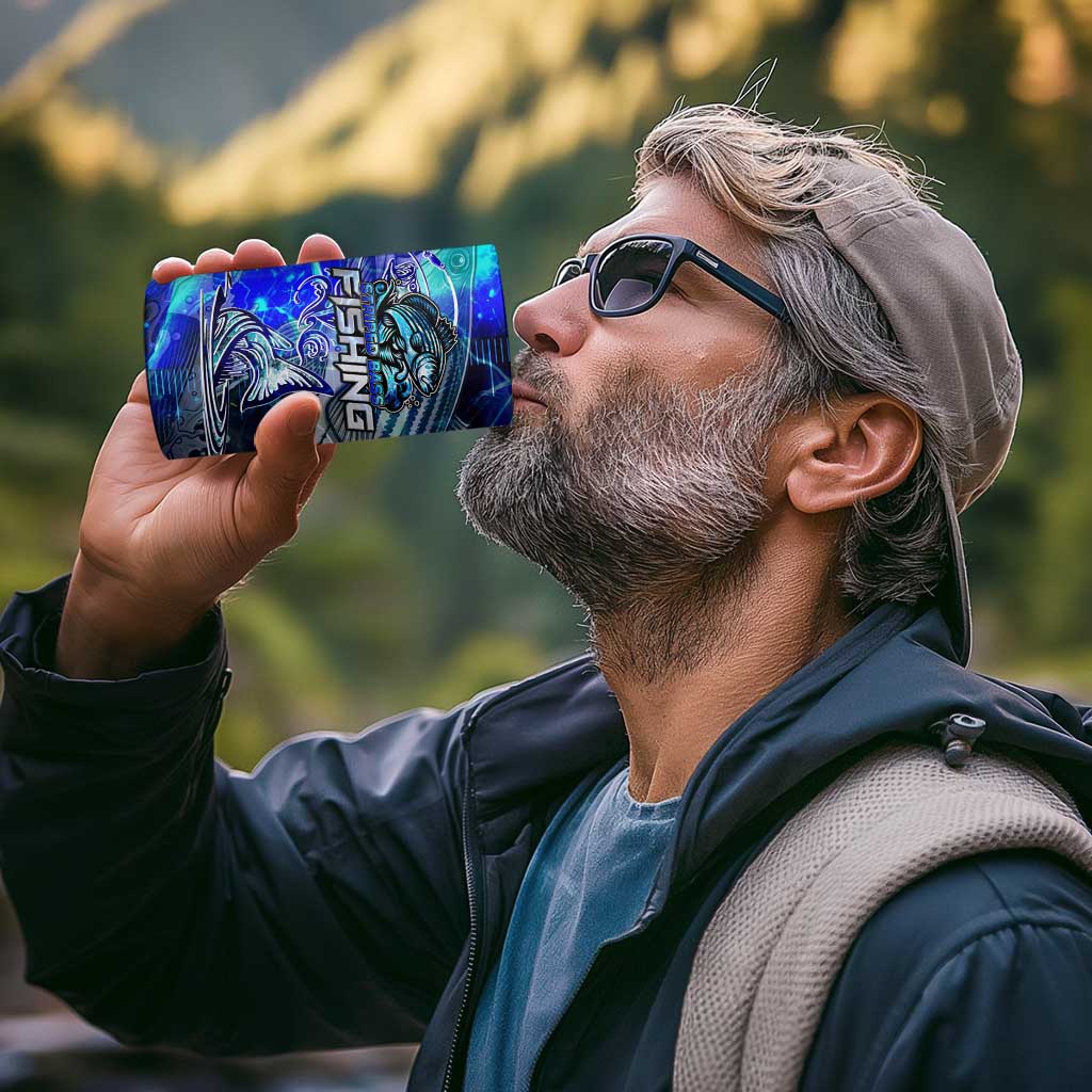 Blue Lightning Striped Bass 4 in 1 Can Cooler Tumbler Power Surge Fishing Hook Electric Print - Wonder Print Shop