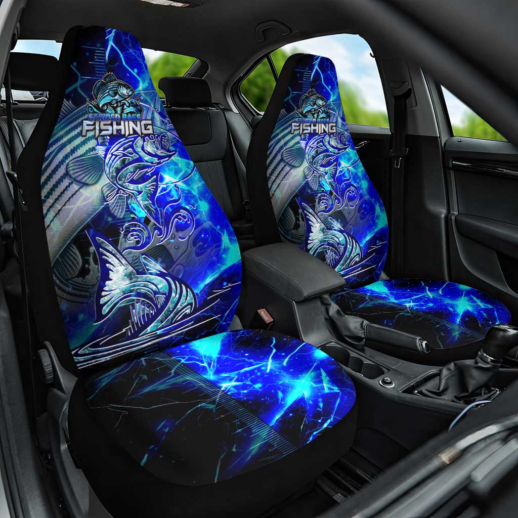 Blue Lightning Striped Bass Car Seat Cover Power Surge Fishing Hook Electric Print - Wonder Print Shop