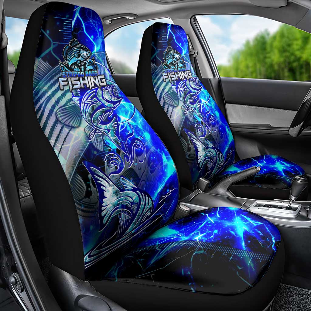 Blue Lightning Striped Bass Car Seat Cover Power Surge Fishing Hook Electric Print - Wonder Print Shop