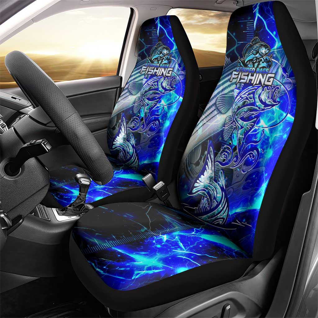 Blue Lightning Striped Bass Car Seat Cover Power Surge Fishing Hook Electric Print - Wonder Print Shop