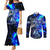 Blue Lightning Striped Bass Couples Matching Mermaid Dress and Long Sleeve Button Shirt Power Surge Fishing Hook Electric Print - Wonder Print Shop