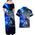Blue Lightning Striped Bass Couples Matching Off Shoulder Maxi Dress and Hawaiian Shirt Power Surge Fishing Hook Electric Print - Wonder Print Shop