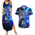 Blue Lightning Striped Bass Couples Matching Summer Maxi Dress and Hawaiian Shirt Power Surge Fishing Hook Electric Print - Wonder Print Shop