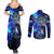 Blue Lightning Striped Bass Couples Matching Summer Maxi Dress and Long Sleeve Button Shirt Power Surge Fishing Hook Electric Print - Wonder Print Shop