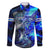 Blue Lightning Striped Bass Family Matching Long Sleeve Bodycon Dress and Hawaiian Shirt Power Surge Fishing Hook Electric Print - Wonder Print Shop