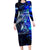 Blue Lightning Striped Bass Family Matching Long Sleeve Bodycon Dress and Hawaiian Shirt Power Surge Fishing Hook Electric Print - Wonder Print Shop