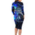 Blue Lightning Striped Bass Family Matching Long Sleeve Bodycon Dress and Hawaiian Shirt Power Surge Fishing Hook Electric Print - Wonder Print Shop