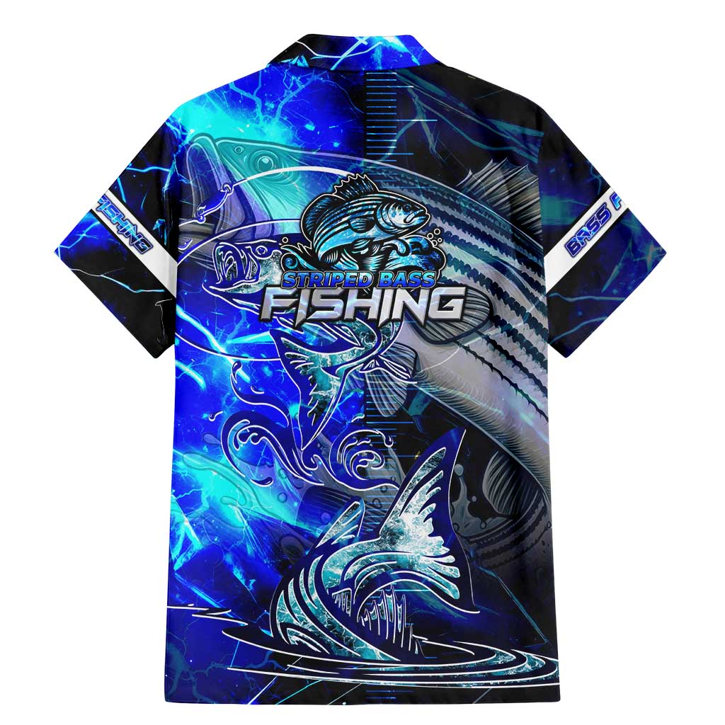 Blue Lightning Striped Bass Family Matching Mermaid Dress and Hawaiian Shirt Power Surge Fishing Hook Electric Print - Wonder Print Shop
