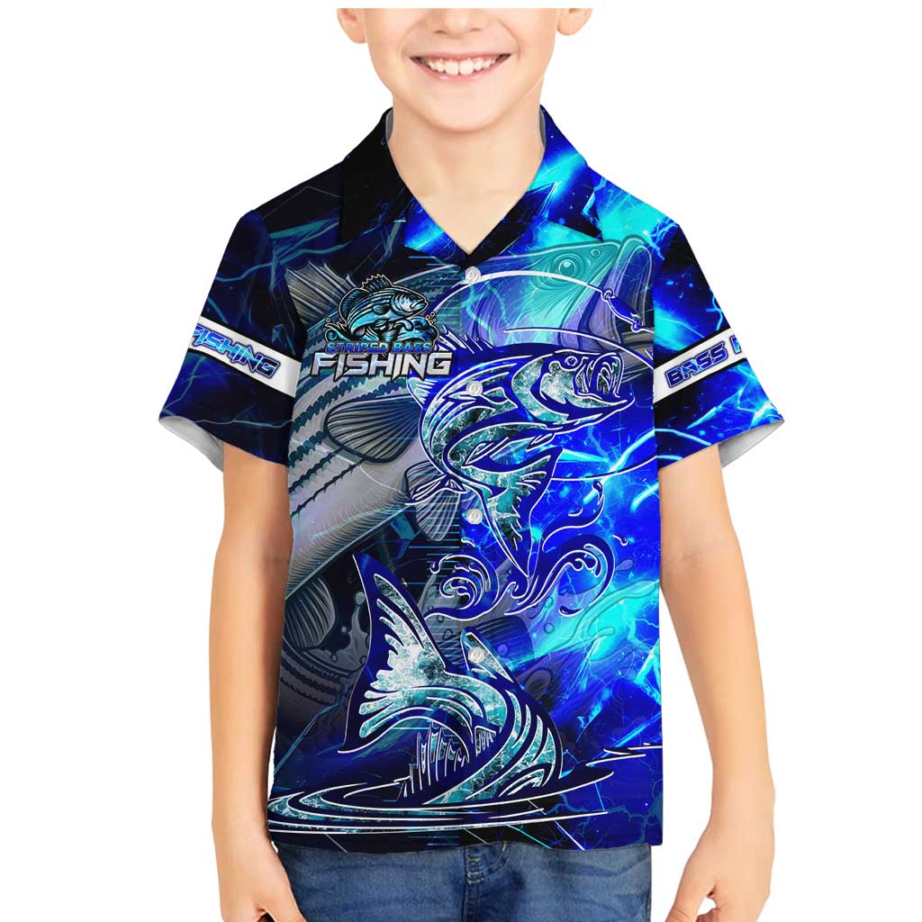 Blue Lightning Striped Bass Family Matching Mermaid Dress and Hawaiian Shirt Power Surge Fishing Hook Electric Print - Wonder Print Shop