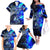 Blue Lightning Striped Bass Family Matching Off The Shoulder Long Sleeve Dress and Hawaiian Shirt Power Surge Fishing Hook Electric Print - Wonder Print Shop