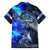 Blue Lightning Striped Bass Family Matching Off The Shoulder Long Sleeve Dress and Hawaiian Shirt Power Surge Fishing Hook Electric Print - Wonder Print Shop