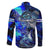 Blue Lightning Striped Bass Family Matching Off The Shoulder Long Sleeve Dress and Hawaiian Shirt Power Surge Fishing Hook Electric Print - Wonder Print Shop