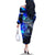 Blue Lightning Striped Bass Family Matching Off The Shoulder Long Sleeve Dress and Hawaiian Shirt Power Surge Fishing Hook Electric Print - Wonder Print Shop