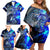 Blue Lightning Striped Bass Family Matching Off Shoulder Short Dress and Hawaiian Shirt Power Surge Fishing Hook Electric Print - Wonder Print Shop