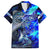 Blue Lightning Striped Bass Family Matching Off Shoulder Short Dress and Hawaiian Shirt Power Surge Fishing Hook Electric Print - Wonder Print Shop