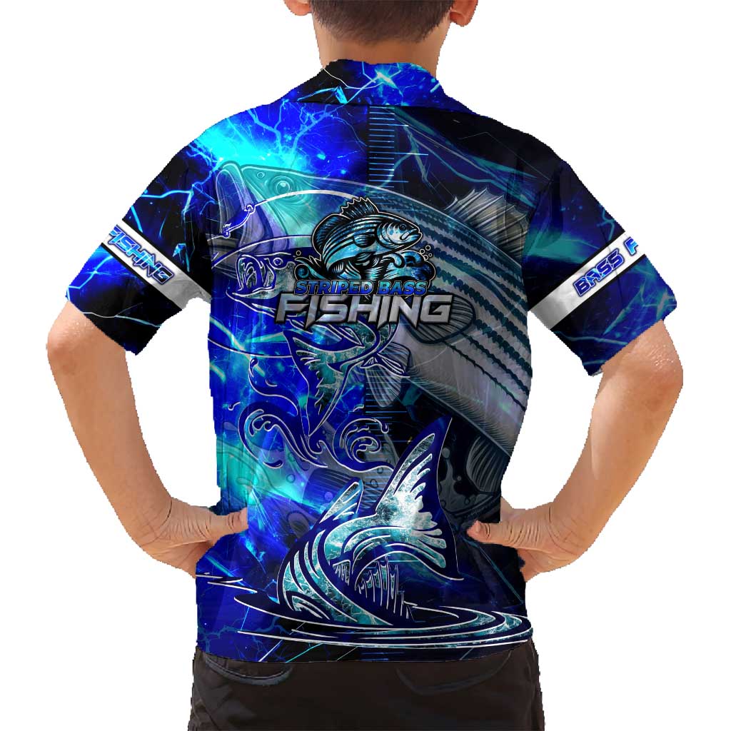 Blue Lightning Striped Bass Family Matching Tank Maxi Dress and Hawaiian Shirt Power Surge Fishing Hook Electric Print - Wonder Print Shop