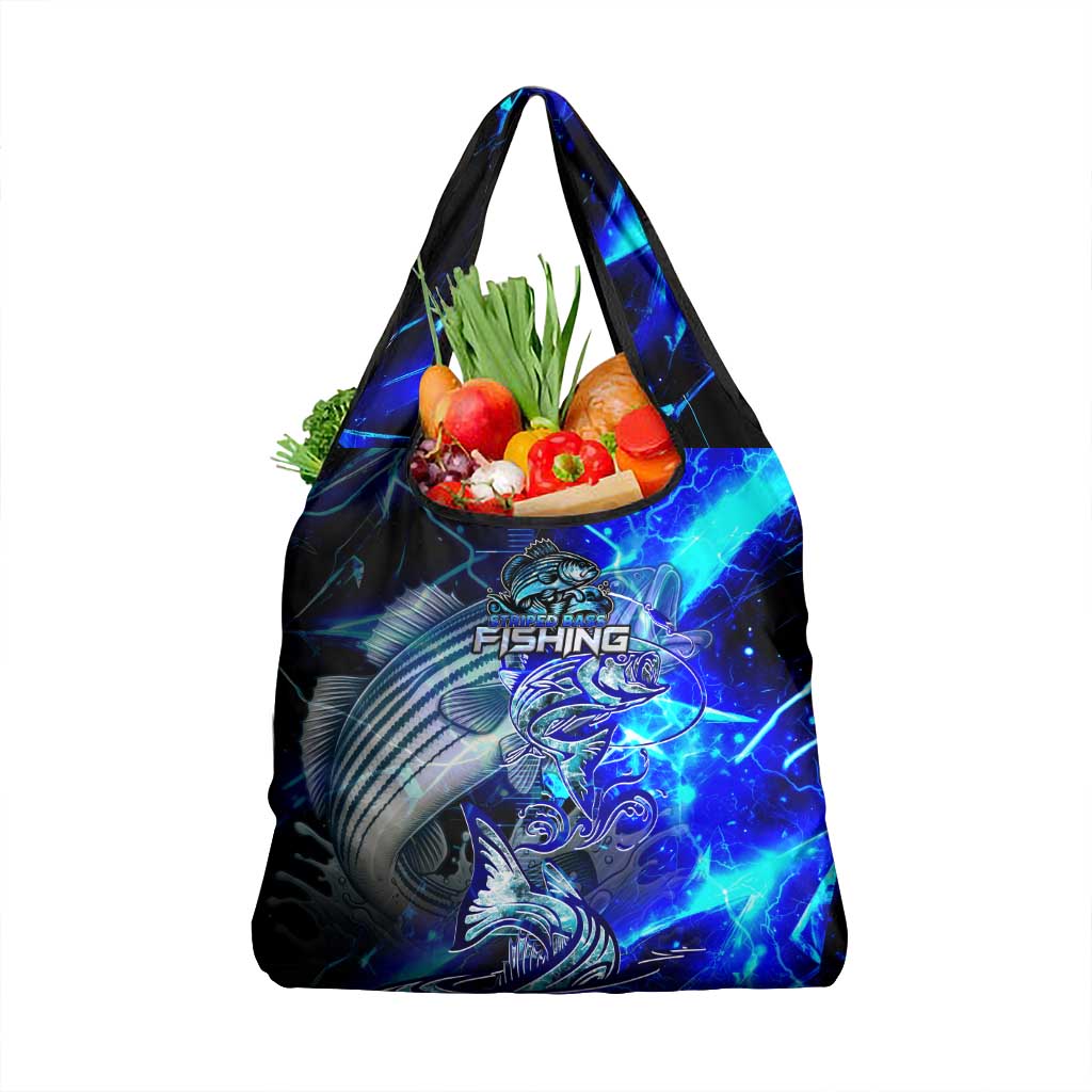 Blue Lightning Striped Bass Grocery Bag Power Surge Fishing Hook Electric Print - Wonder Print Shop