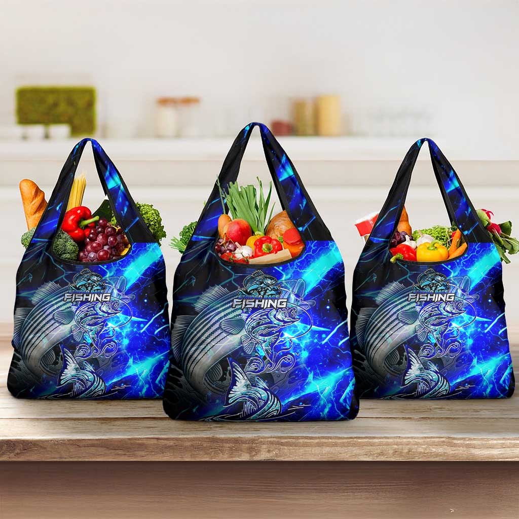 Blue Lightning Striped Bass Grocery Bag Power Surge Fishing Hook Electric Print - Wonder Print Shop