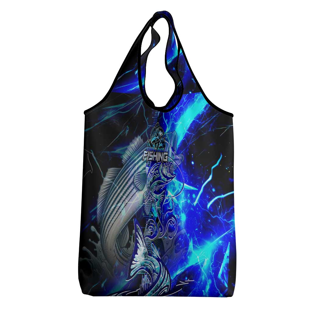 Blue Lightning Striped Bass Grocery Bag Power Surge Fishing Hook Electric Print - Wonder Print Shop