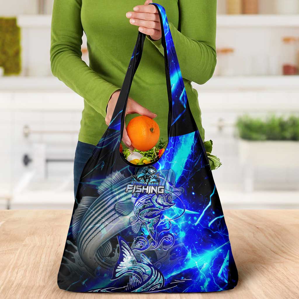 Blue Lightning Striped Bass Grocery Bag Power Surge Fishing Hook Electric Print - Wonder Print Shop