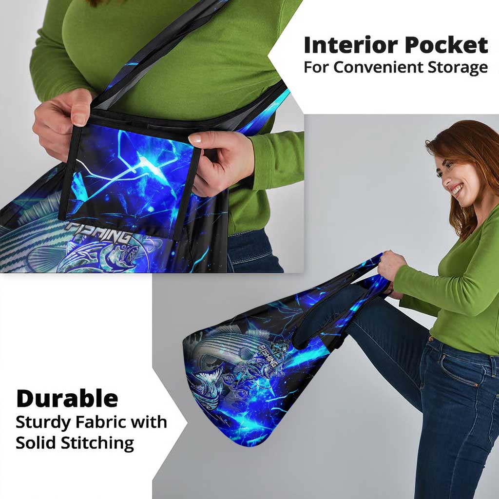 Blue Lightning Striped Bass Grocery Bag Power Surge Fishing Hook Electric Print - Wonder Print Shop