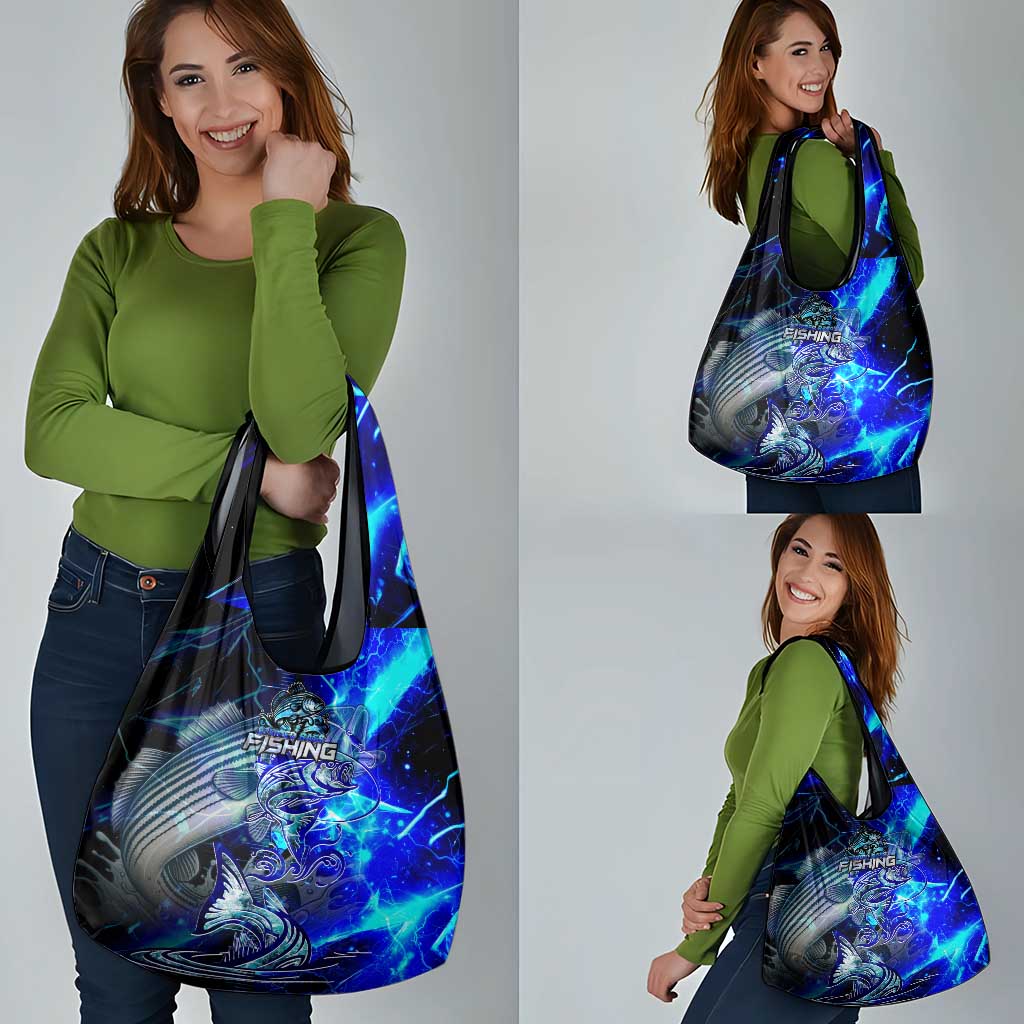 Blue Lightning Striped Bass Grocery Bag Power Surge Fishing Hook Electric Print - Wonder Print Shop