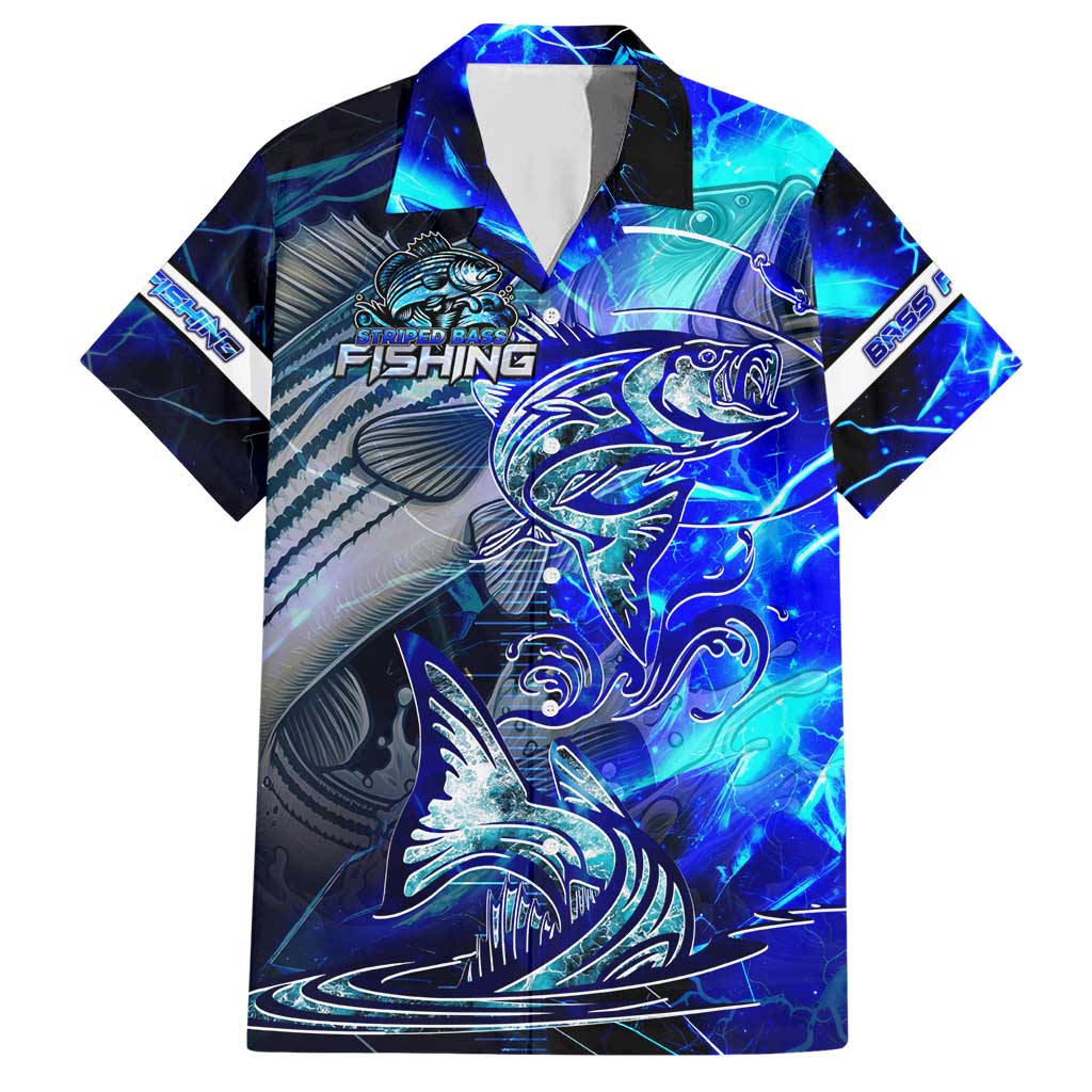 Blue Lightning Striped Bass Hawaiian Shirt Power Surge Fishing Hook Electric Print - Wonder Print Shop