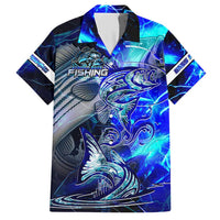 Blue Lightning Striped Bass Hawaiian Shirt Power Surge Fishing Hook Electric Print - Wonder Print Shop