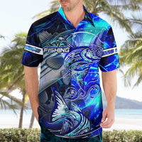 Blue Lightning Striped Bass Hawaiian Shirt Power Surge Fishing Hook Electric Print - Wonder Print Shop