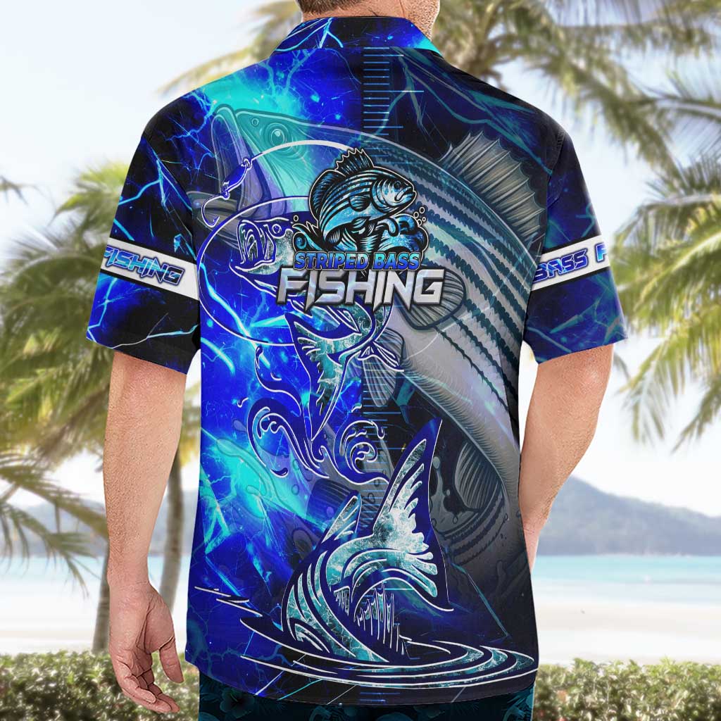 Blue Lightning Striped Bass Hawaiian Shirt Power Surge Fishing Hook Electric Print - Wonder Print Shop