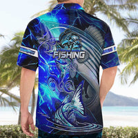 Blue Lightning Striped Bass Hawaiian Shirt Power Surge Fishing Hook Electric Print - Wonder Print Shop