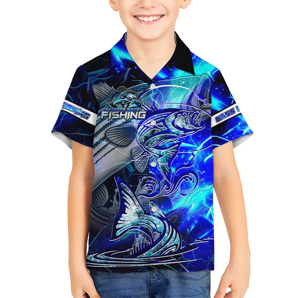 Blue Lightning Striped Bass Hawaiian Shirt Power Surge Fishing Hook Electric Print - Wonder Print Shop