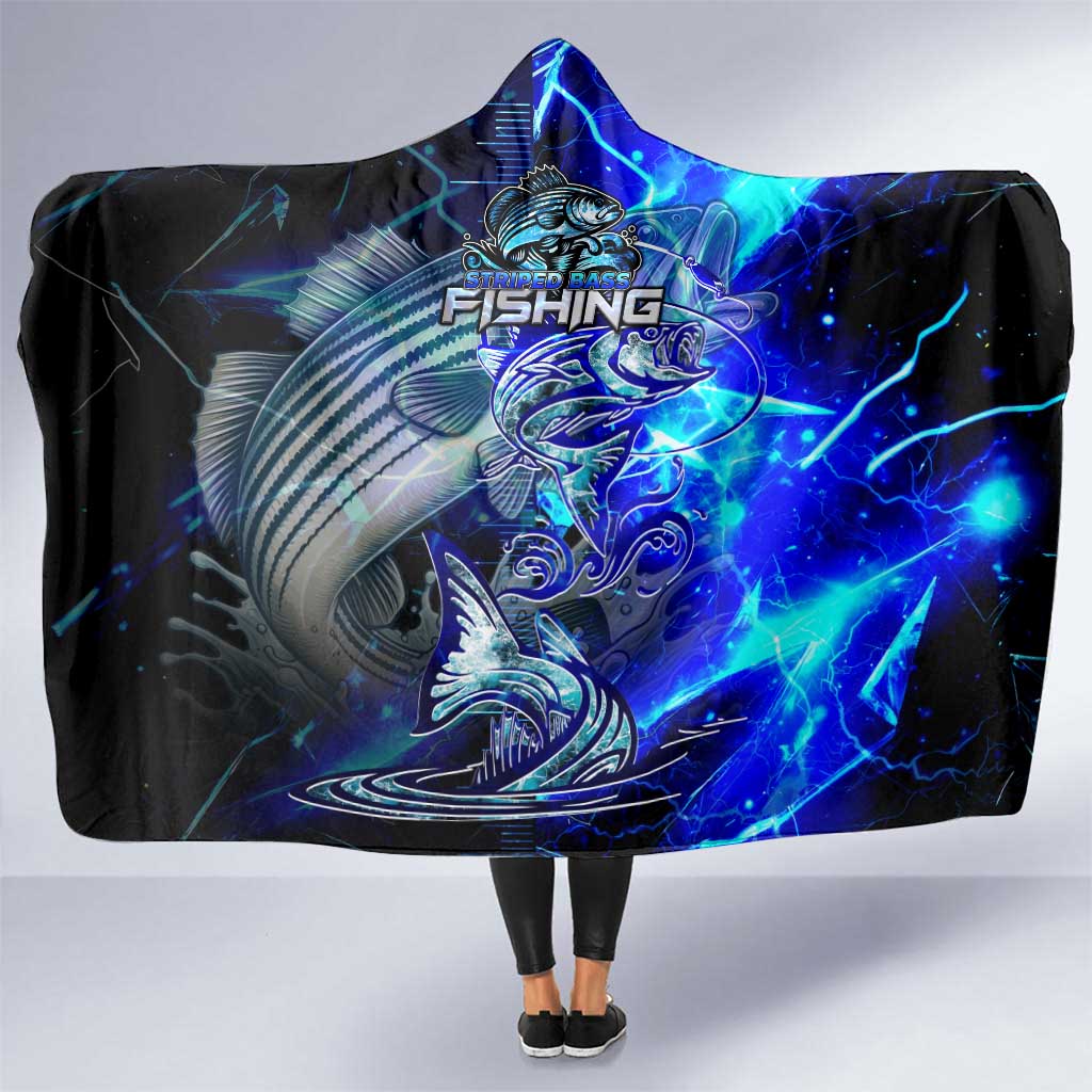 Blue Lightning Striped Bass Hooded Blanket Power Surge Fishing Hook Electric Print - Wonder Print Shop
