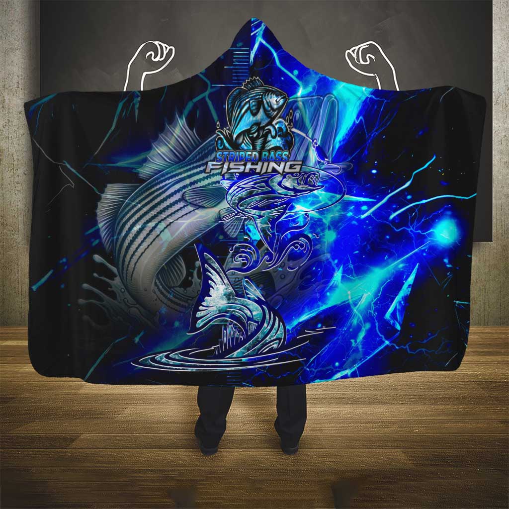 Blue Lightning Striped Bass Hooded Blanket Power Surge Fishing Hook Electric Print - Wonder Print Shop
