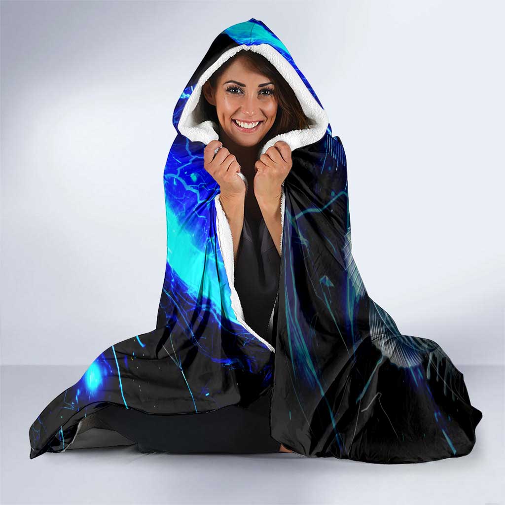 Blue Lightning Striped Bass Hooded Blanket Power Surge Fishing Hook Electric Print - Wonder Print Shop