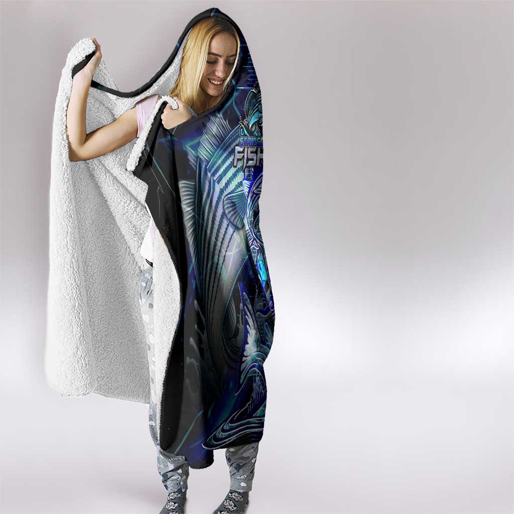 Blue Lightning Striped Bass Hooded Blanket Power Surge Fishing Hook Electric Print - Wonder Print Shop