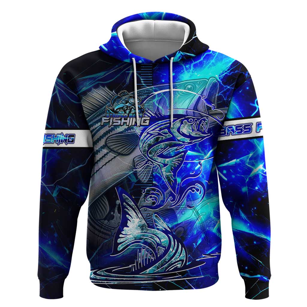 Blue Lightning Striped Bass Hoodie Power Surge Fishing Hook Electric Print - Wonder Print Shop