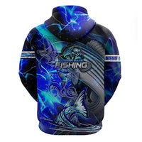 Blue Lightning Striped Bass Hoodie Power Surge Fishing Hook Electric Print - Wonder Print Shop