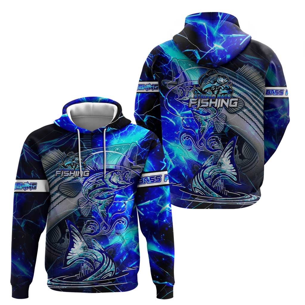 Blue Lightning Striped Bass Hoodie Power Surge Fishing Hook Electric Print - Wonder Print Shop