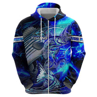 Blue Lightning Striped Bass Hoodie Power Surge Fishing Hook Electric Print - Wonder Print Shop