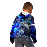 Blue Lightning Striped Bass Kid Hoodie Power Surge Fishing Hook Electric Print - Wonder Print Shop