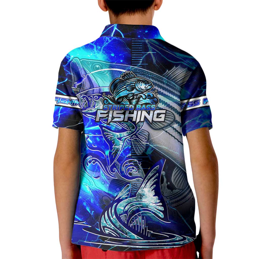 Blue Lightning Striped Bass Kid Polo Shirt Power Surge Fishing Hook Electric Print - Wonder Print Shop