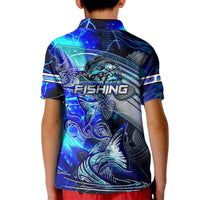 Blue Lightning Striped Bass Kid Polo Shirt Power Surge Fishing Hook Electric Print - Wonder Print Shop