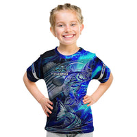 Blue Lightning Striped Bass Kid T Shirt Power Surge Fishing Hook Electric Print - Wonder Print Shop