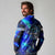 Blue Lightning Striped Bass Long Sleeve Polo Shirt Power Surge Fishing Hook Electric Print - Wonder Print Shop